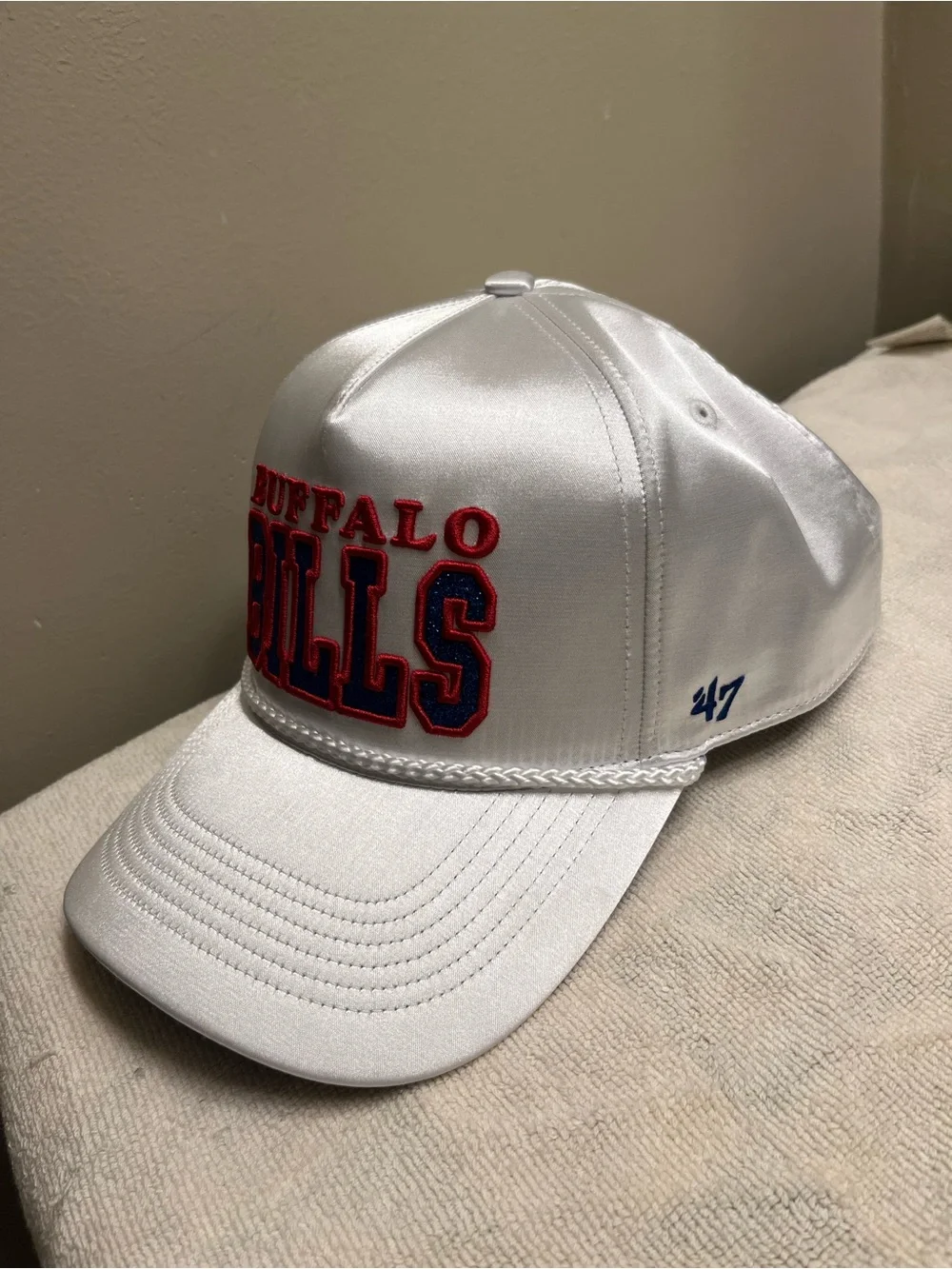 Buffalo Bills ‘47 Outspoken Hitch Hat White Satin Rope Snapback NFL Women’s NWT